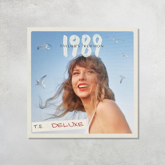 Taylor Swift 1989 Taylor's Version Deluxe Album Cover with blue sky and seagulls printed on premium glossy Acrylic Plaque Vibe Panel by Aniatic.