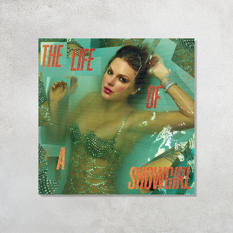 Taylor Swift The Life of a Showgirl Unreleased Album Cover printed on premium glossy Acrylic Plaque Vibe Panel by Aniatic. Rare Country aesthetic wall art.
